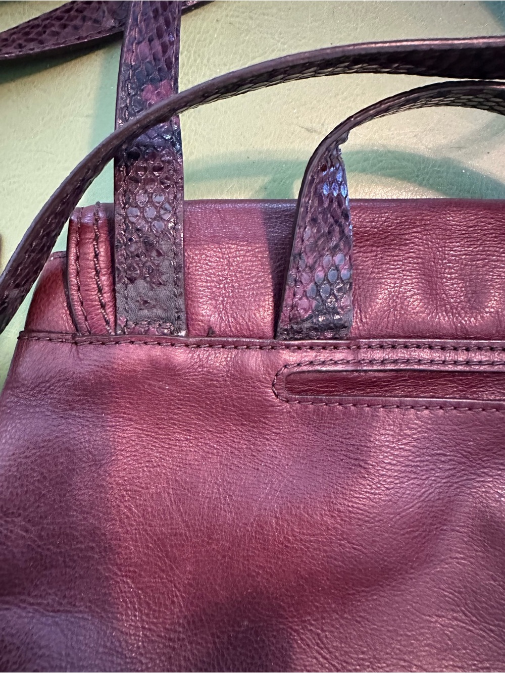 🍒 Fossil Willow Leather Crossbody Bag Burgundy Snake Skin trim - Picture 5 of 9